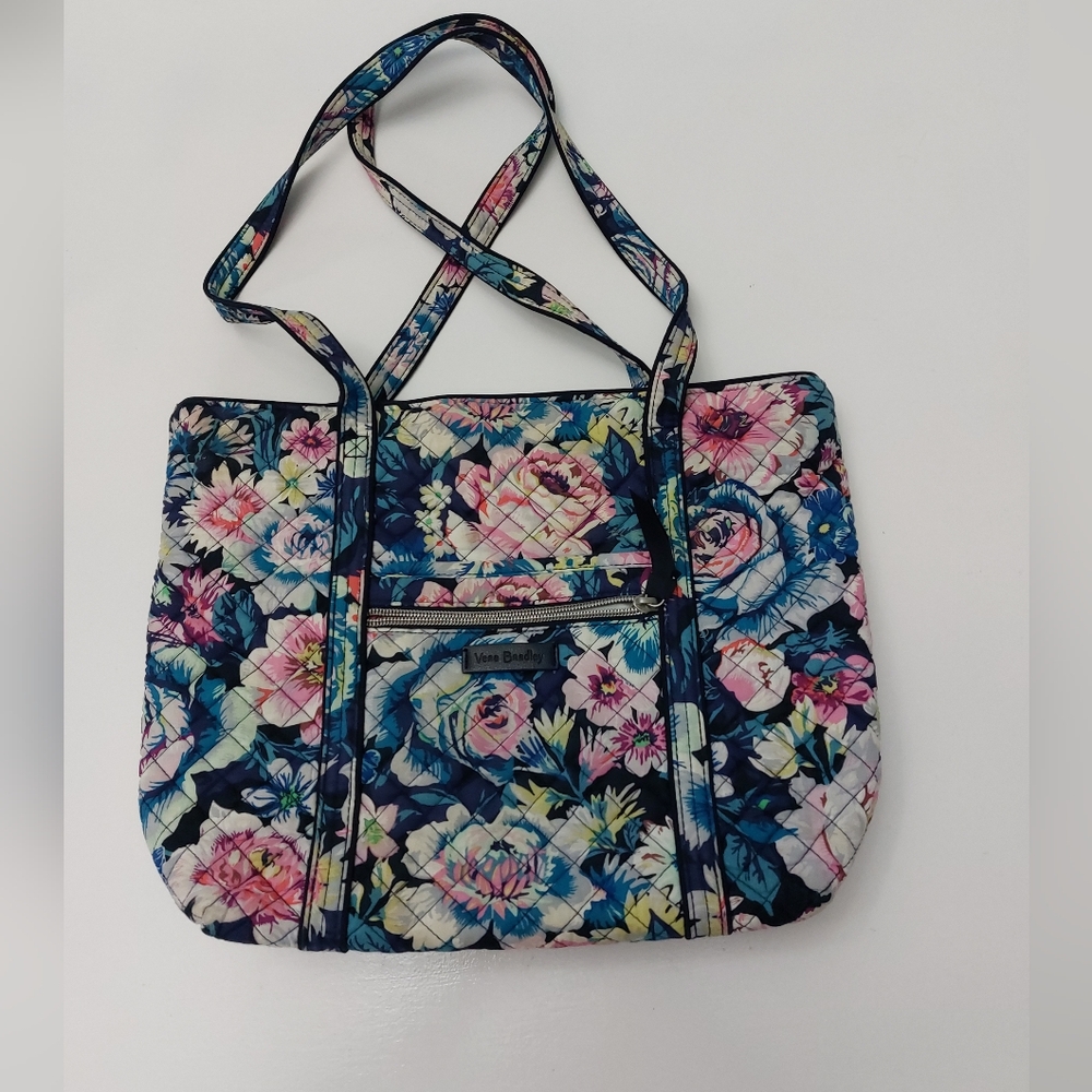 Vera Bradley Small VERA TOTE in Garden Grove Top zip bag w/ front pockets - Picture 4 of 6
